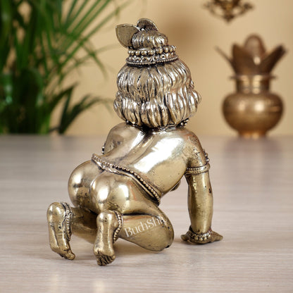 Brass Superfine Laddoo Gopal Crawling Baby Krishna Idol – Hollow Casted Intricate Murti - Budhshiv.com