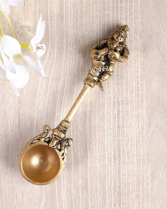 Brass Superfine Laddoo Gopal Design Hawan Spoon – Sruva Yagya Offering Ladle 8.6 inch - Budhshiv.com