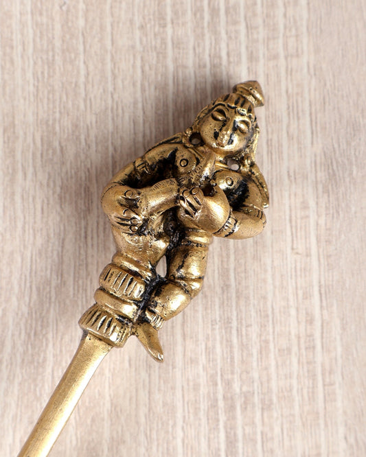 Brass Superfine Laddoo Gopal Design Hawan Spoon – Sruva Yagya Offering Ladle 8.6 inch - Budhshiv.com