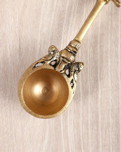 Brass Superfine Laddoo Gopal Design Hawan Spoon – Sruva Yagya Offering Ladle 8.6 inch - Budhshiv.com