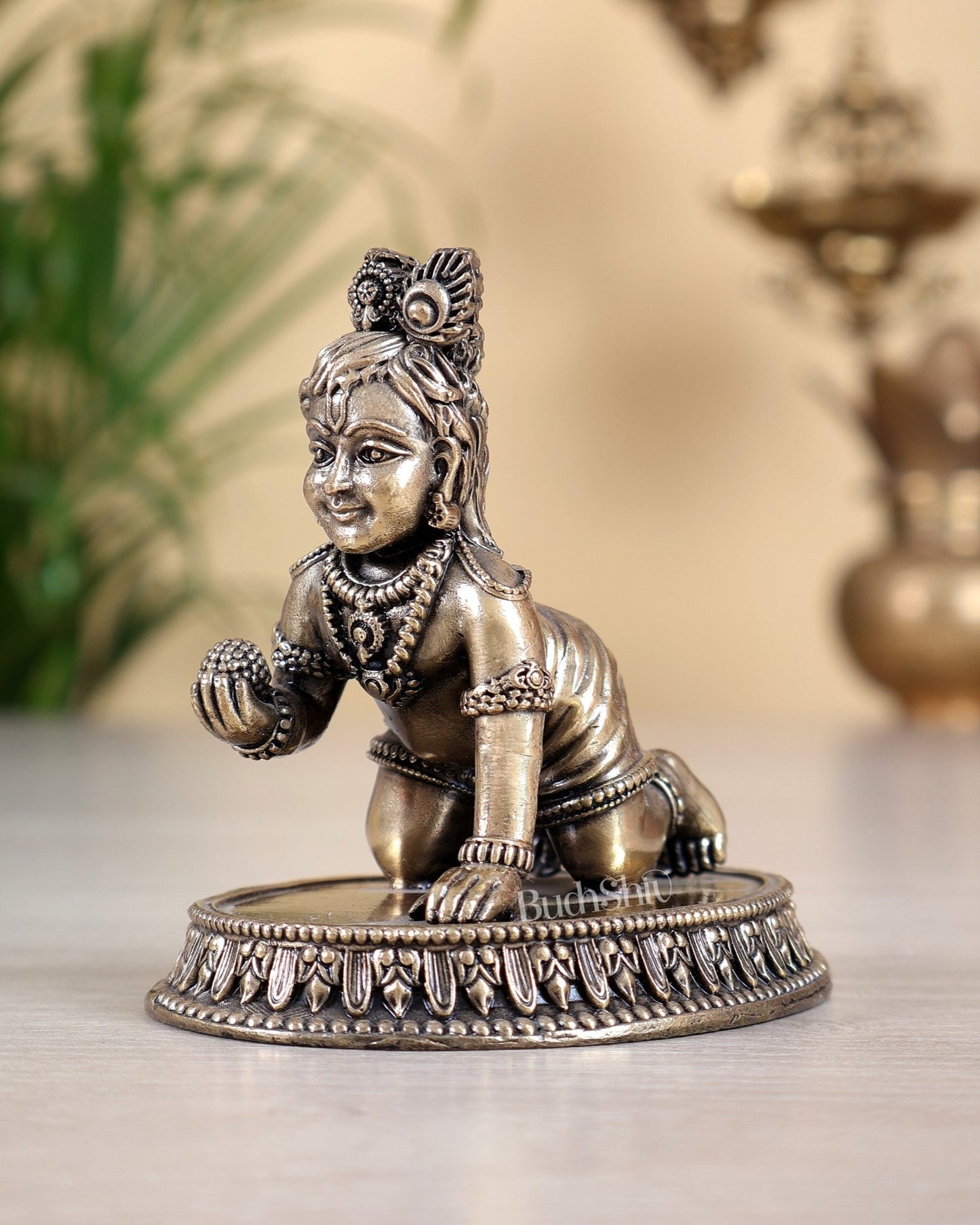 Brass Superfine Laddoo Gopal Idol 3 inch with base baby krishna - Budhshiv.com