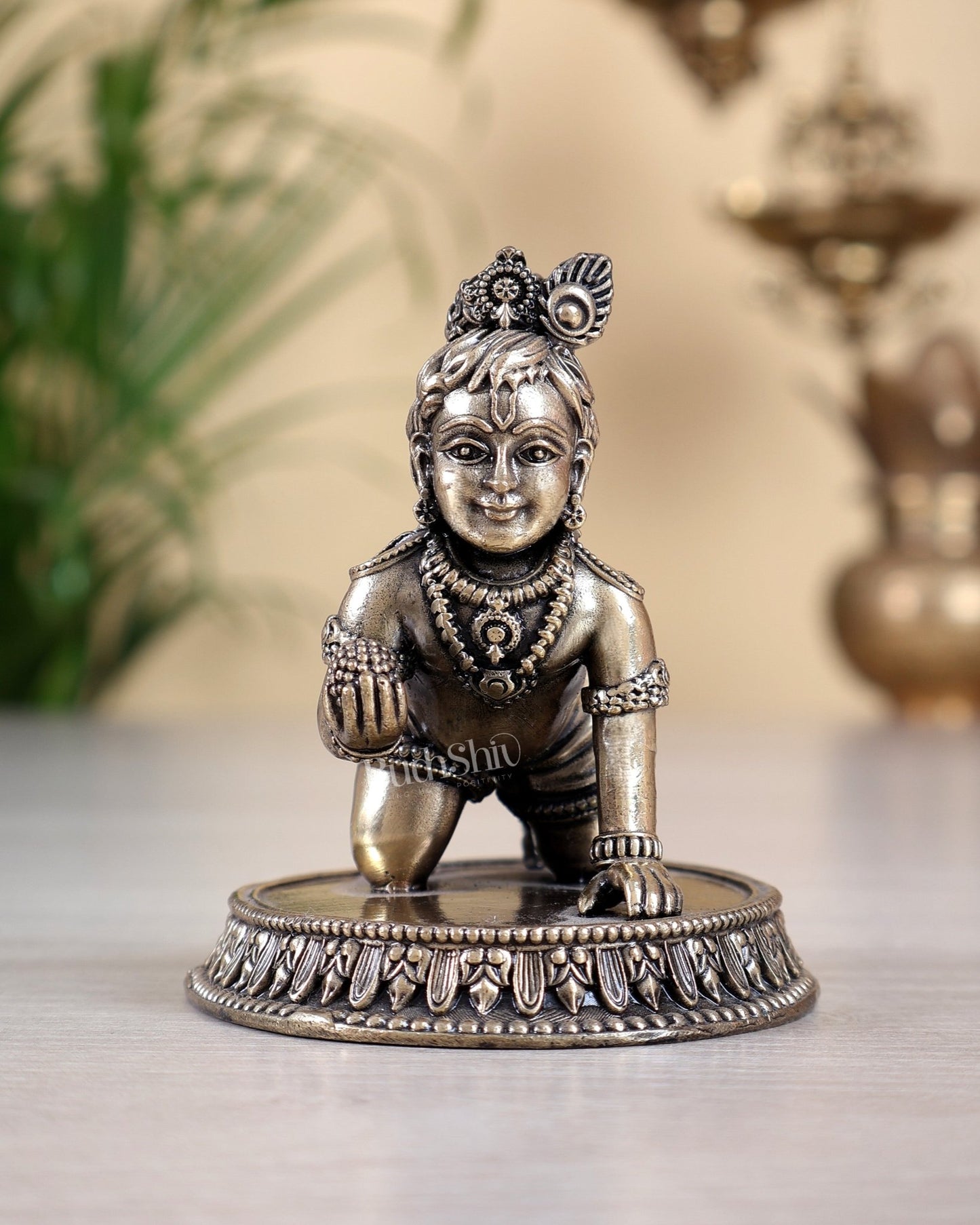 Brass Superfine Laddoo Gopal Idol 3 inch with base baby krishna - Budhshiv.com
