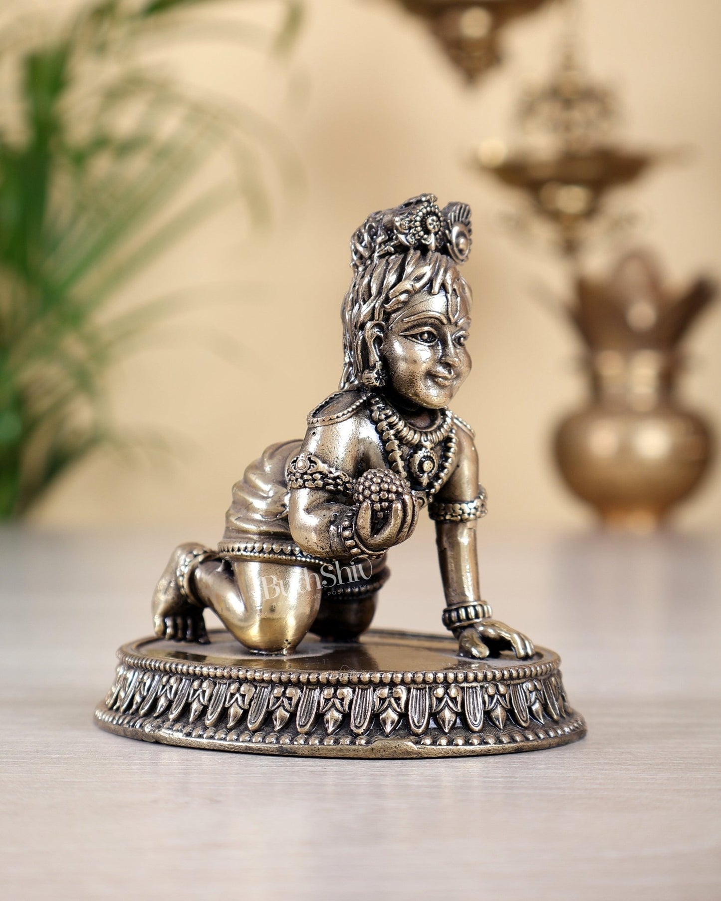 Brass Superfine Laddoo Gopal Idol 3 inch with base baby krishna - Budhshiv.com