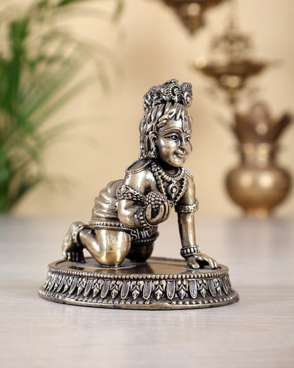 Brass Superfine Laddoo Gopal Idol 3 inch with base baby krishna - Budhshiv.com