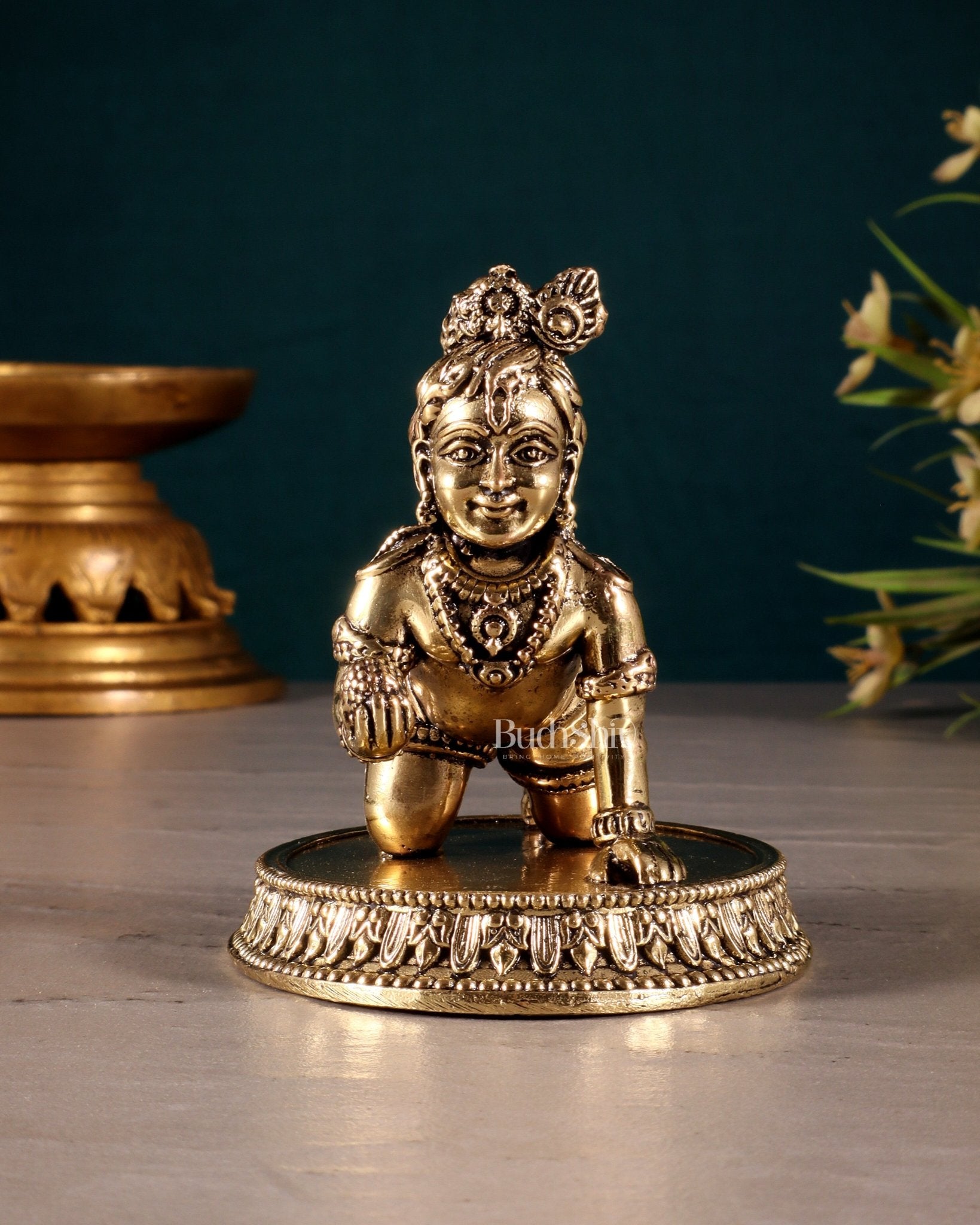 Brass Superfine Laddoo Gopal Idol 3 inch with base - Budhshiv.com