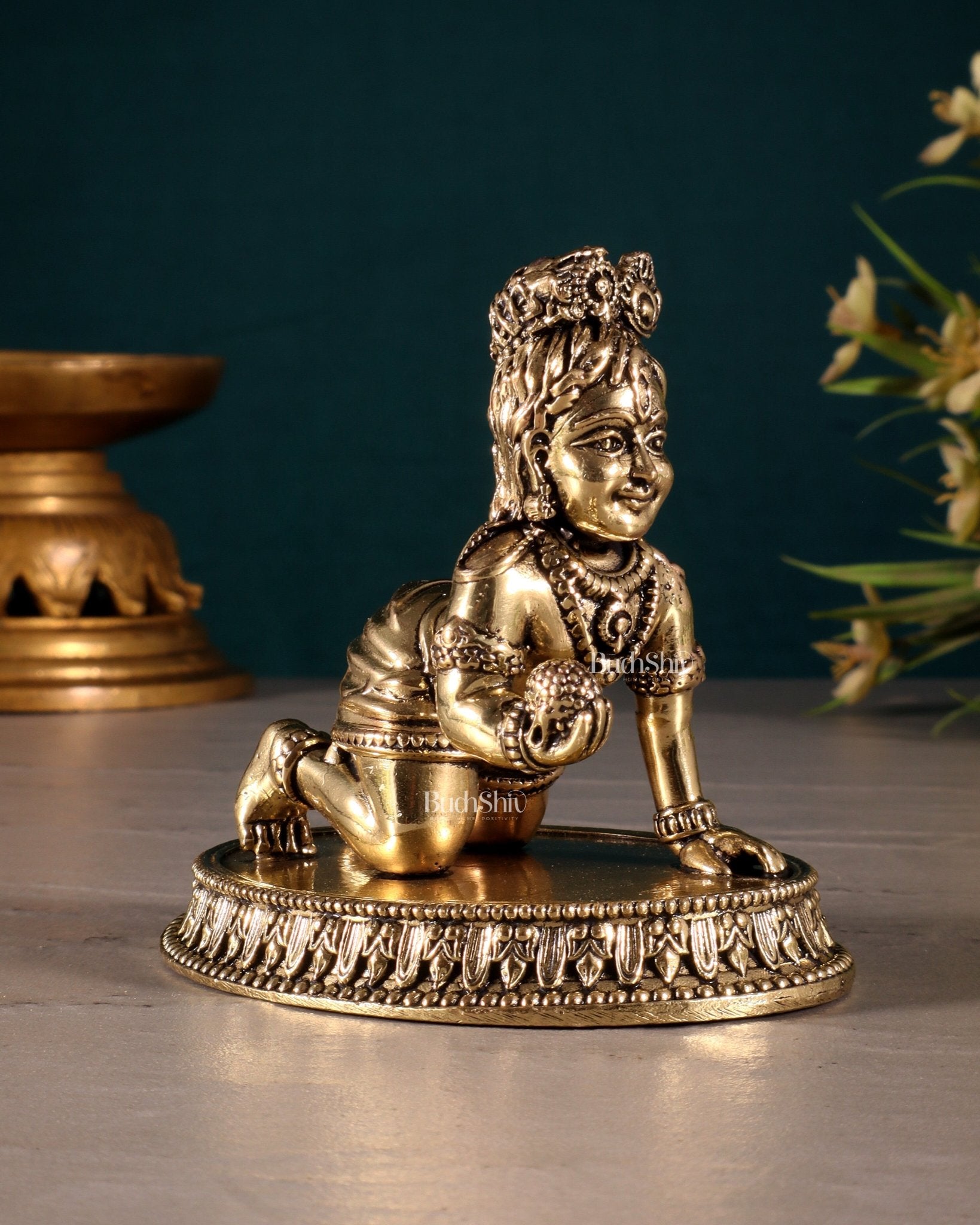 Brass Superfine Laddoo Gopal Idol 3 inch with base - Budhshiv.com
