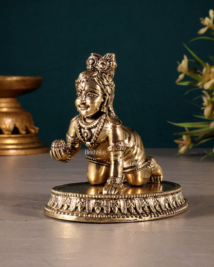 Brass Superfine Laddoo Gopal Idol 3 inch with base - Budhshiv.com