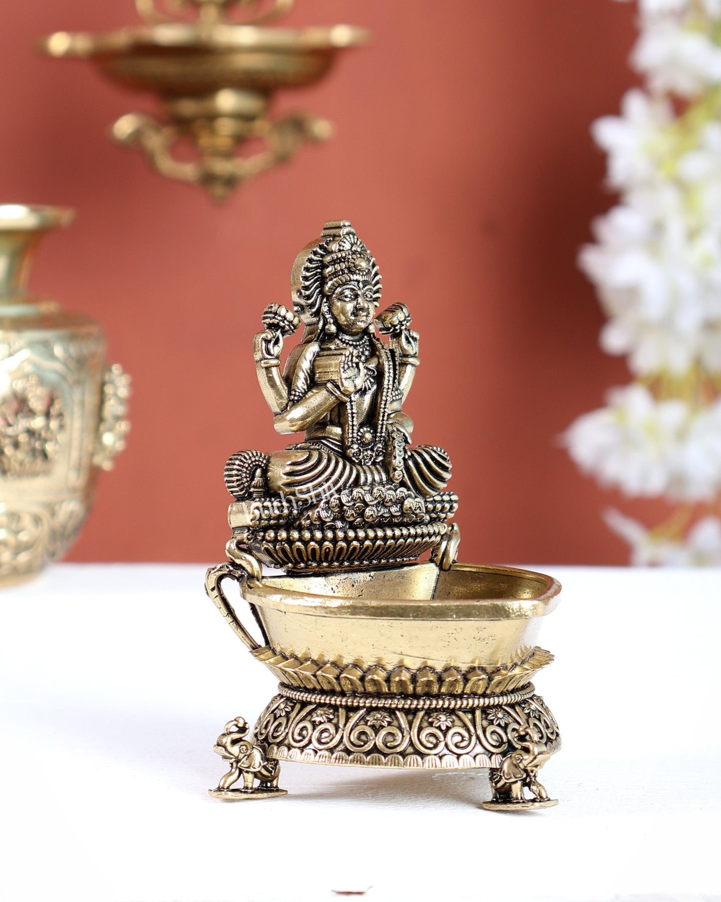 Brass Superfine Lakshmi Diya – Intricately Crafted 4.5" - Budhshiv.com