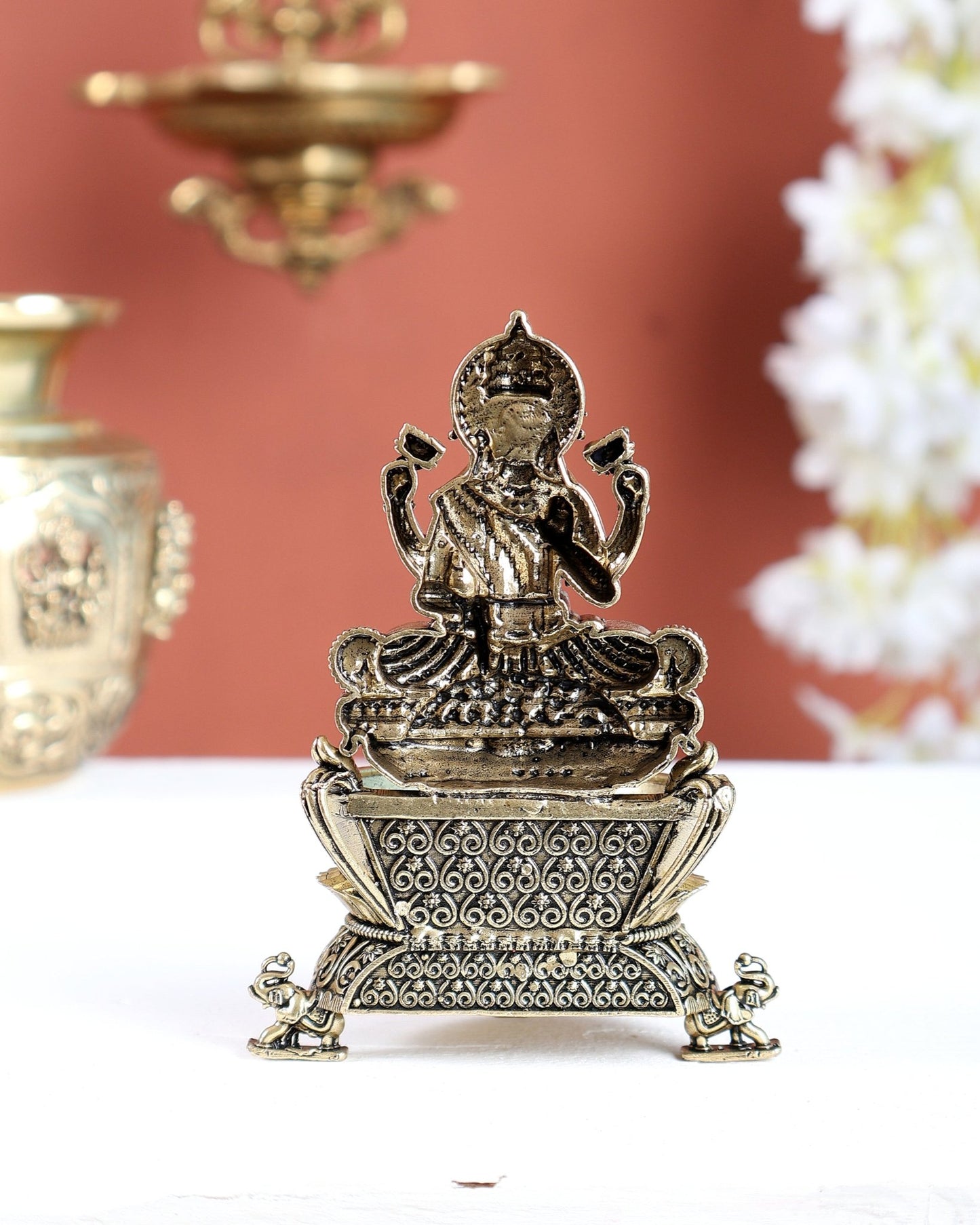 Brass Superfine Lakshmi Diya – Intricately Crafted 4.5" - Budhshiv.com