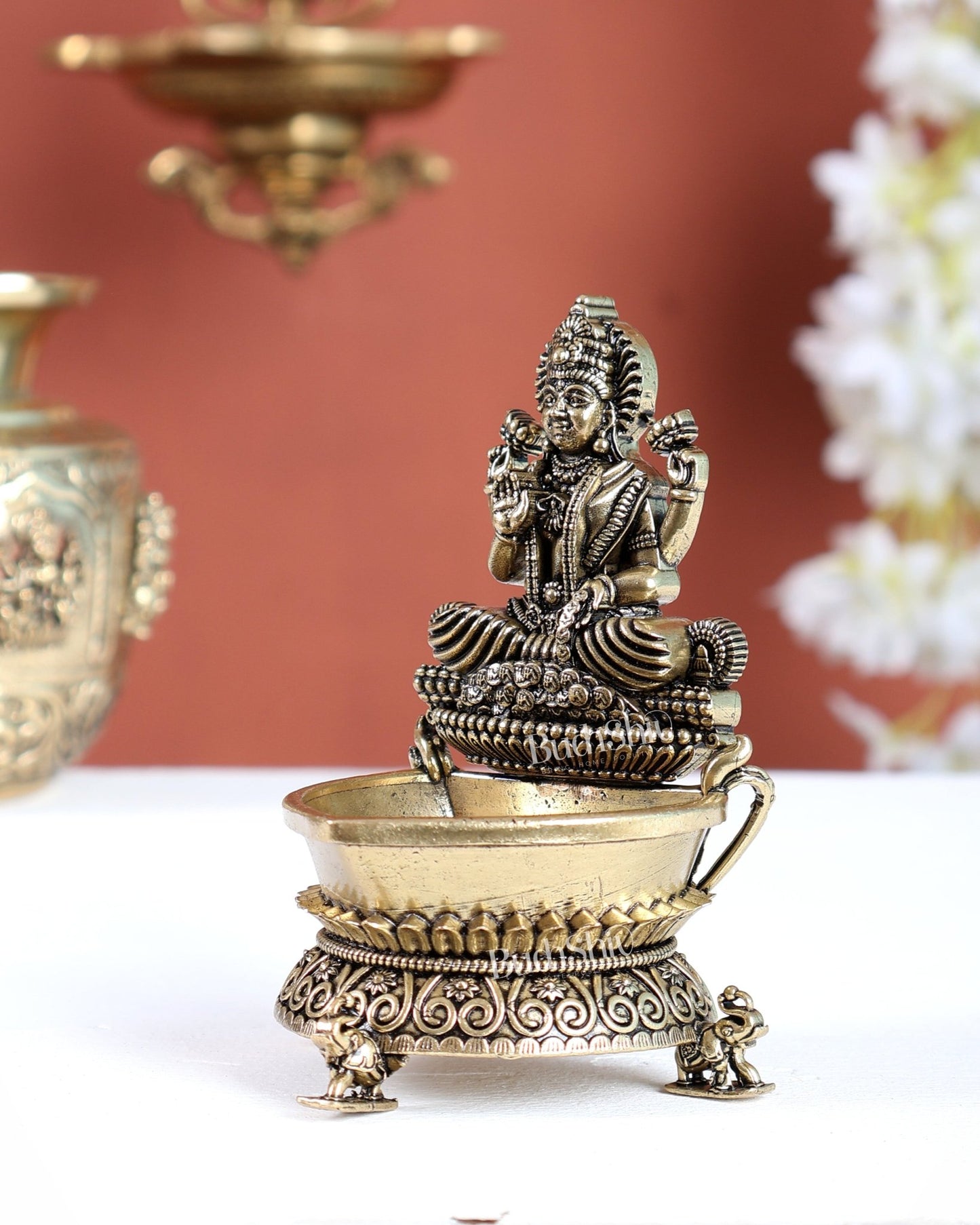 Brass Superfine Lakshmi Diya – Intricately Crafted 4.5" - Budhshiv.com