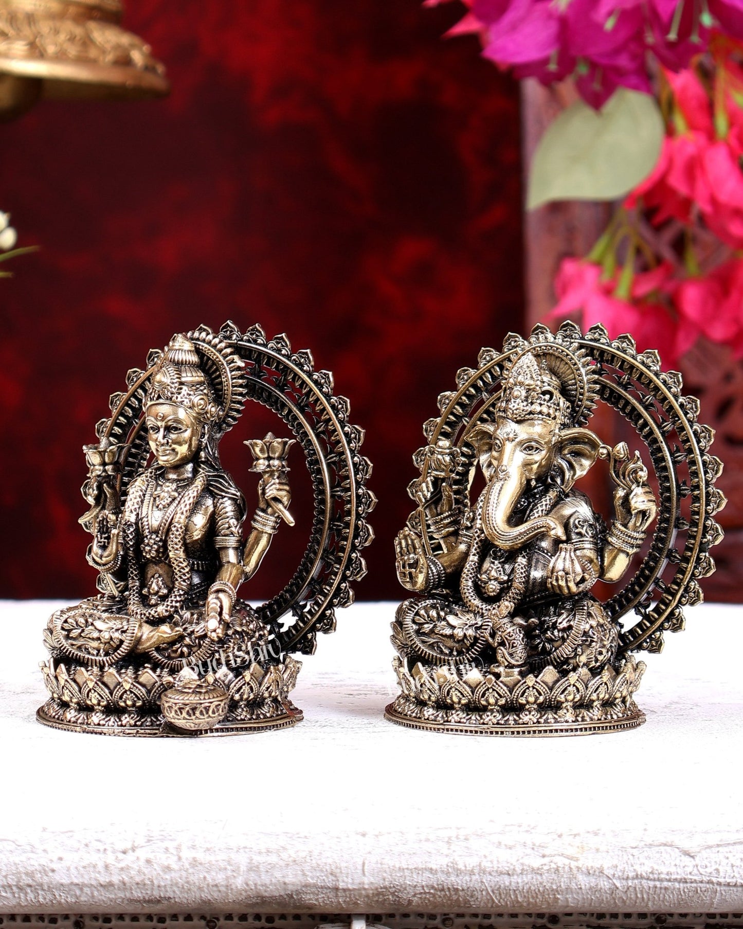 Brass Superfine Lakshmi Ganesha Idol Pair for Home & Pooja 4 inch - Budhshiv.com