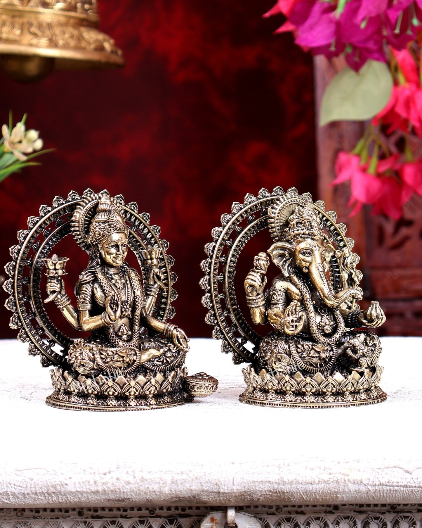 Brass Superfine Lakshmi Ganesha Idol Pair for Home & Pooja 4 inch - Budhshiv.com