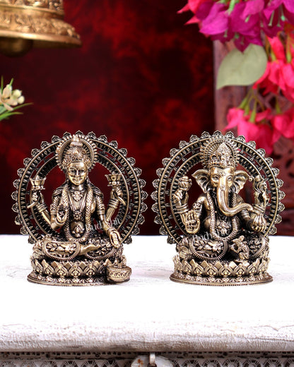 Brass Superfine Lakshmi Ganesha Idol Pair for Home & Pooja 4 inch - Budhshiv.com