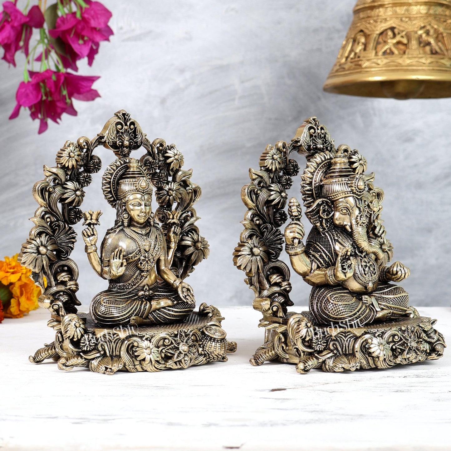 Brass Superfine Lakshmi Ganesha Idol Pair – Intricately Handcrafted Divine Set (5 Inches) - Budhshiv.com