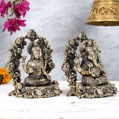 Brass Superfine Lakshmi Ganesha Idol Pair – Intricately Handcrafted Divine Set (5 Inches) - Budhshiv.com