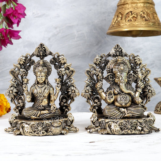 Brass Superfine Lakshmi Ganesha Idol Pair – Intricately Handcrafted Divine Set (5 Inches) - Budhshiv.com