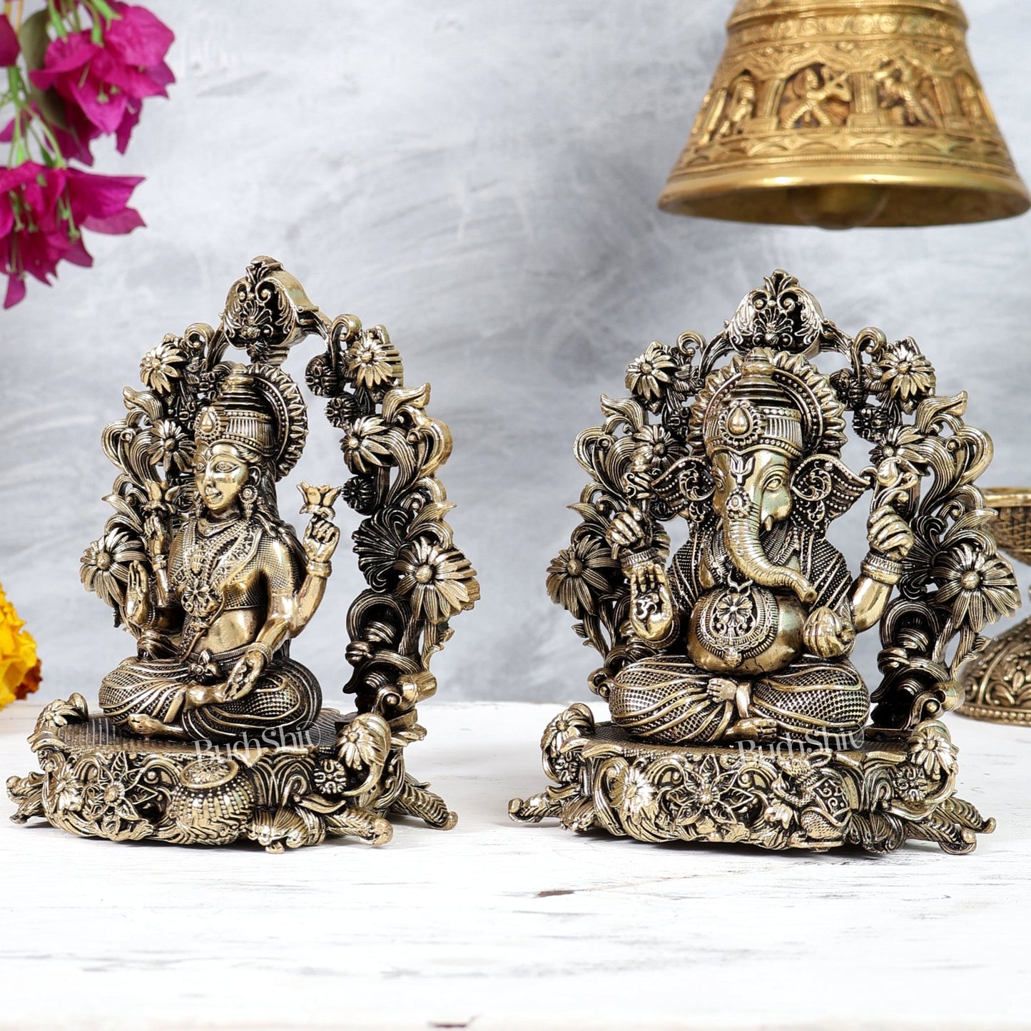 Brass Superfine Lakshmi Ganesha Idol Pair – Intricately Handcrafted Divine Set (5 Inches) - Budhshiv.com