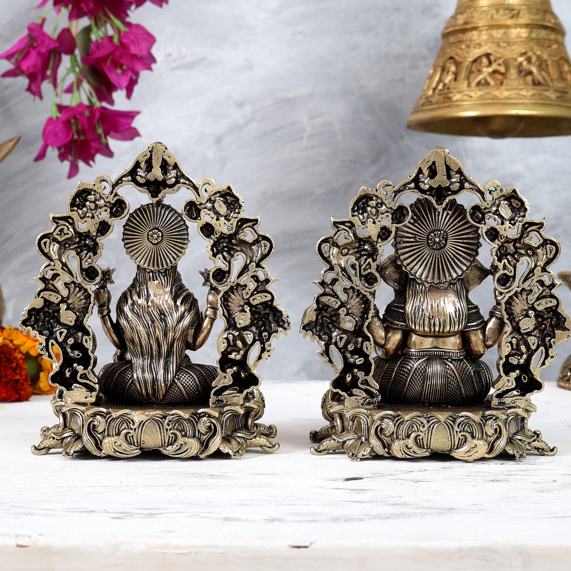Brass Superfine Lakshmi Ganesha Idol Pair – Intricately Handcrafted Divine Set (5 Inches) - Budhshiv.com