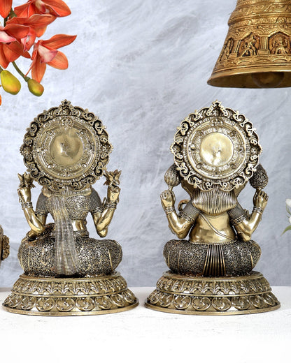 Brass Superfine Lakshmi Ganesha Idol Set with Prabhavali 8 inch - Budhshiv.com