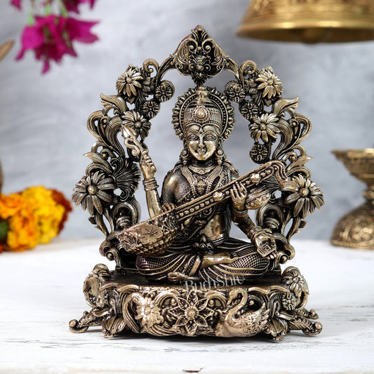 Brass Superfine Lakshmi Ganesha Saraswati Idol Set – Intricately Handcrafted Divine Trio (5 Inches) - Budhshiv.com