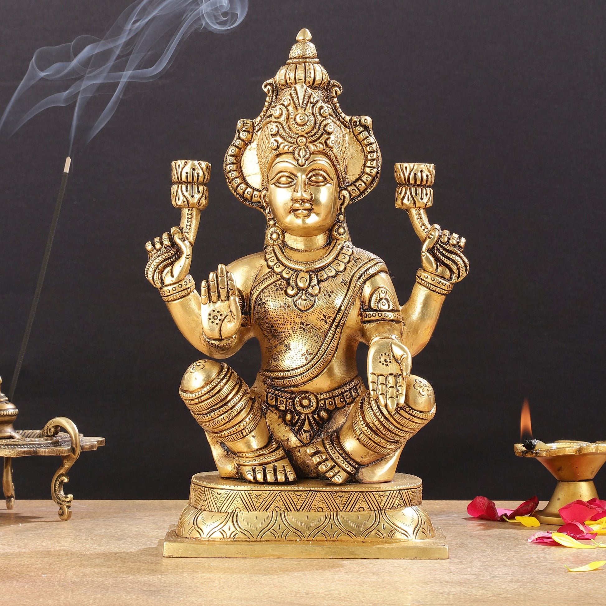 Brass Superfine Lakshmi Idol - 11.5 Inch Statue - Budhshiv.com