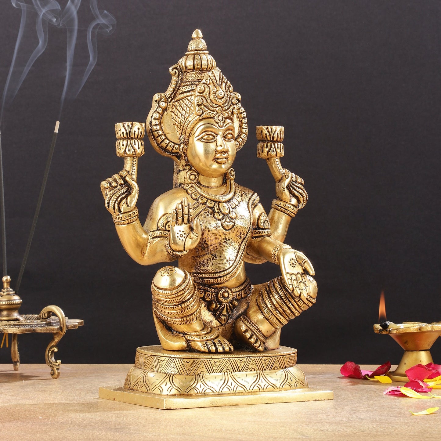 Brass Superfine Lakshmi Idol - 11.5 Inch Statue - Budhshiv.com