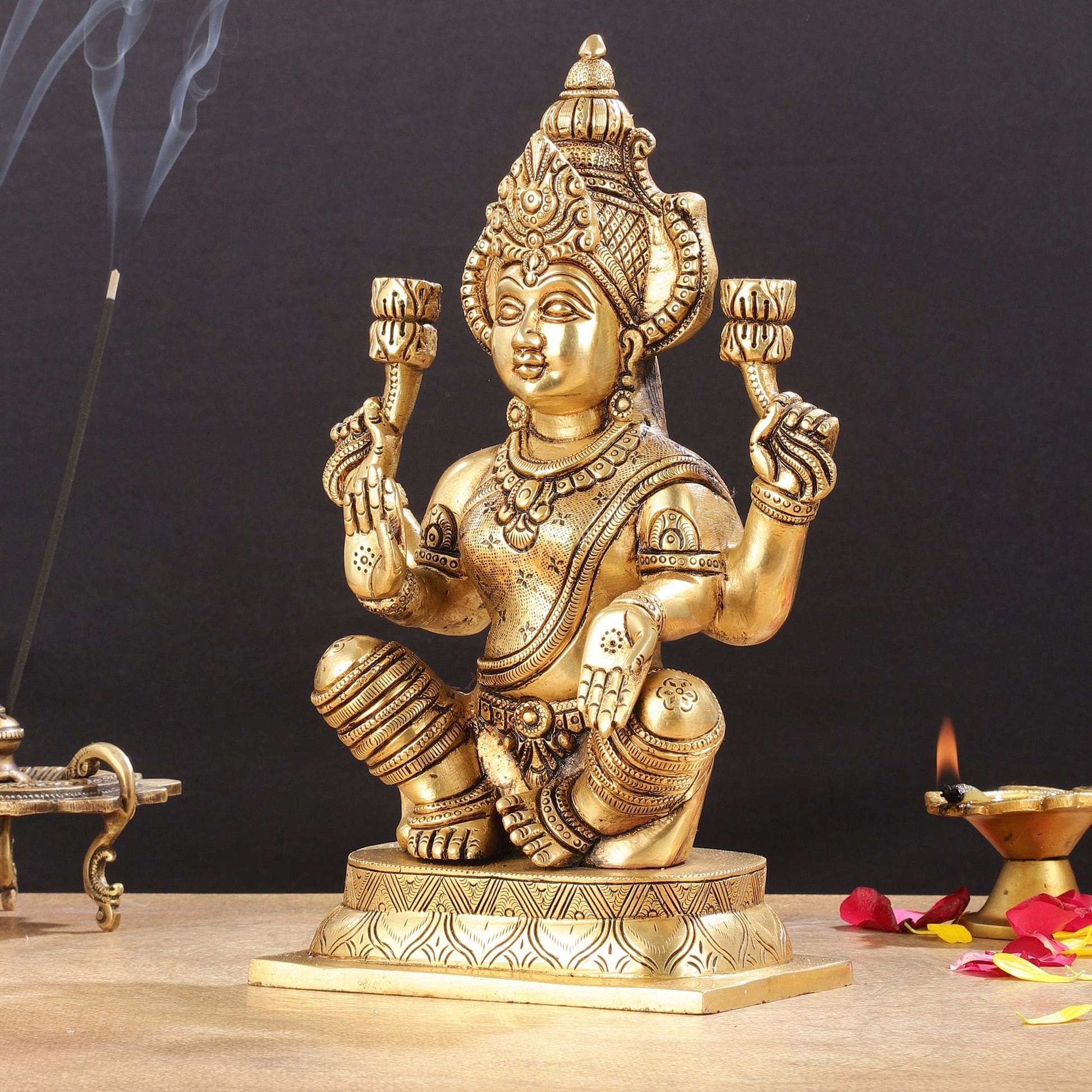 Brass Superfine Lakshmi Idol - 11.5 Inch Statue - Budhshiv.com