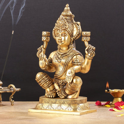 Brass Superfine Lakshmi Idol - 11.5 Inch Statue - Budhshiv.com