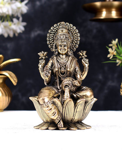 Brass Superfine Lakshmi Idol - 6 Inch lotus base - Budhshiv.com