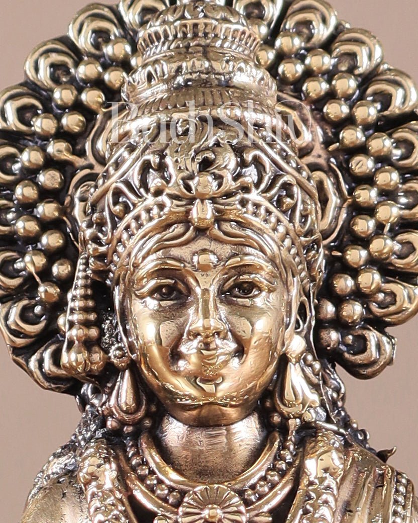 Brass Superfine Lakshmi Idol - 6 Inch lotus base - Budhshiv.com