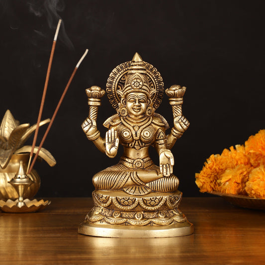 Brass Superfine Lakshmi Idol - 7" Elegant Sculpture - Budhshiv.com