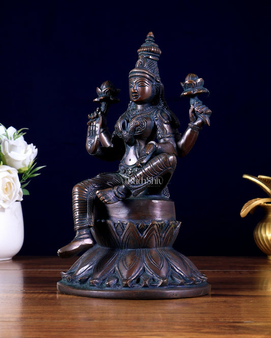 Brass Superfine Lakshmi Idol Height: 10 inch Antique tone - Budhshiv.com