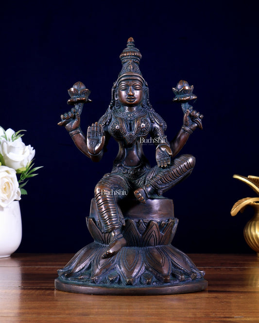 Brass Superfine Lakshmi Idol Height: 10 inch Antique tone - Budhshiv.com