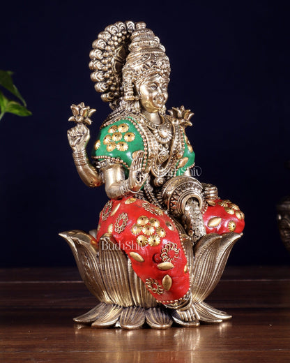 Brass Superfine Lakshmi Idol - lotus base meenakari - Budhshiv.com