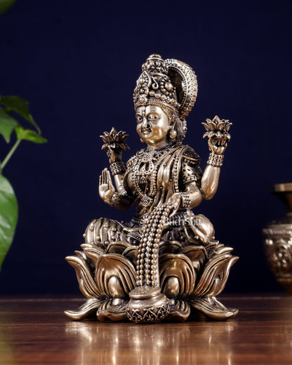 Brass Superfine Lakshmi Idol on Lotus Base 5" - Budhshiv.com
