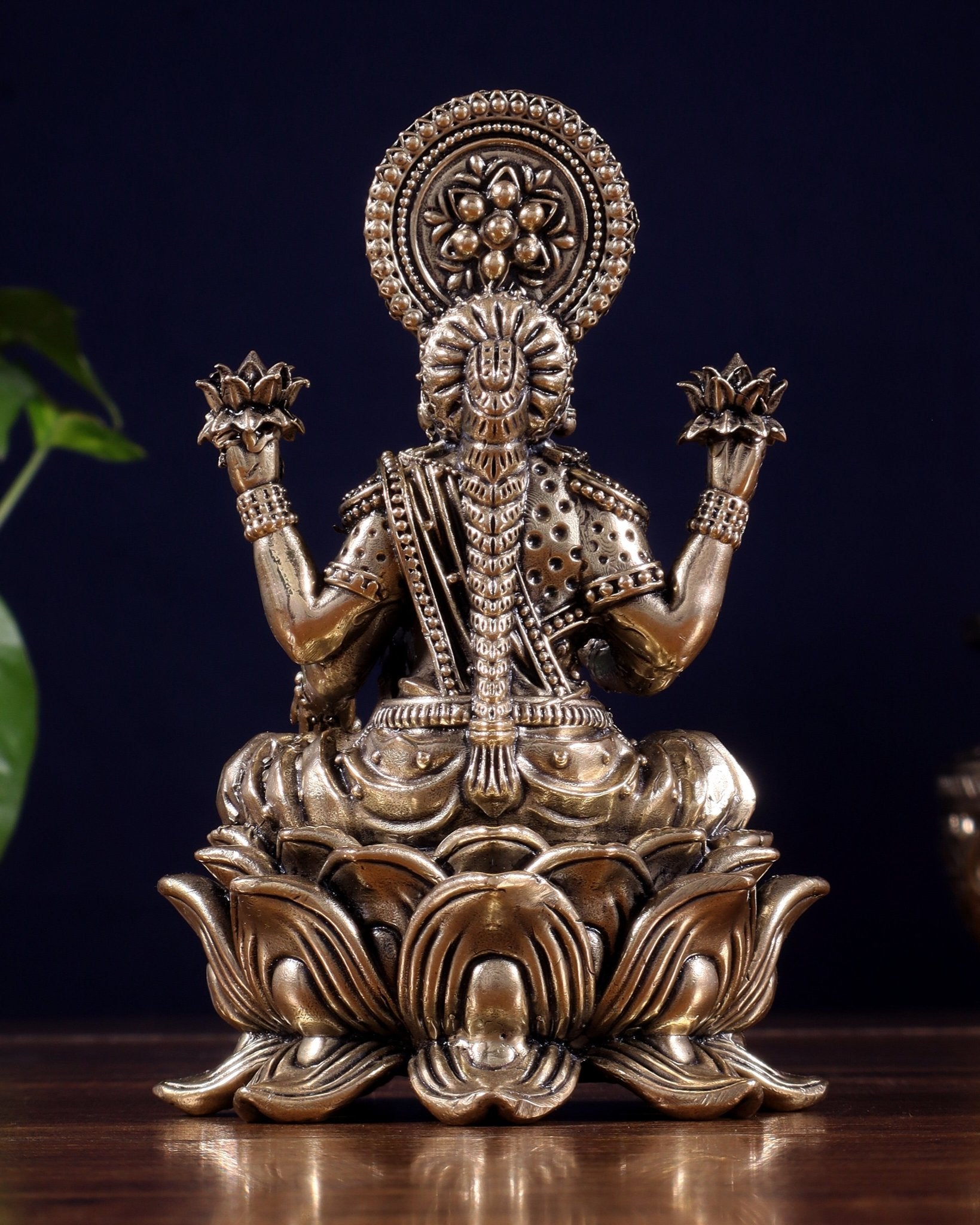 Brass Superfine Lakshmi Idol on Lotus Base 5" - Budhshiv.com
