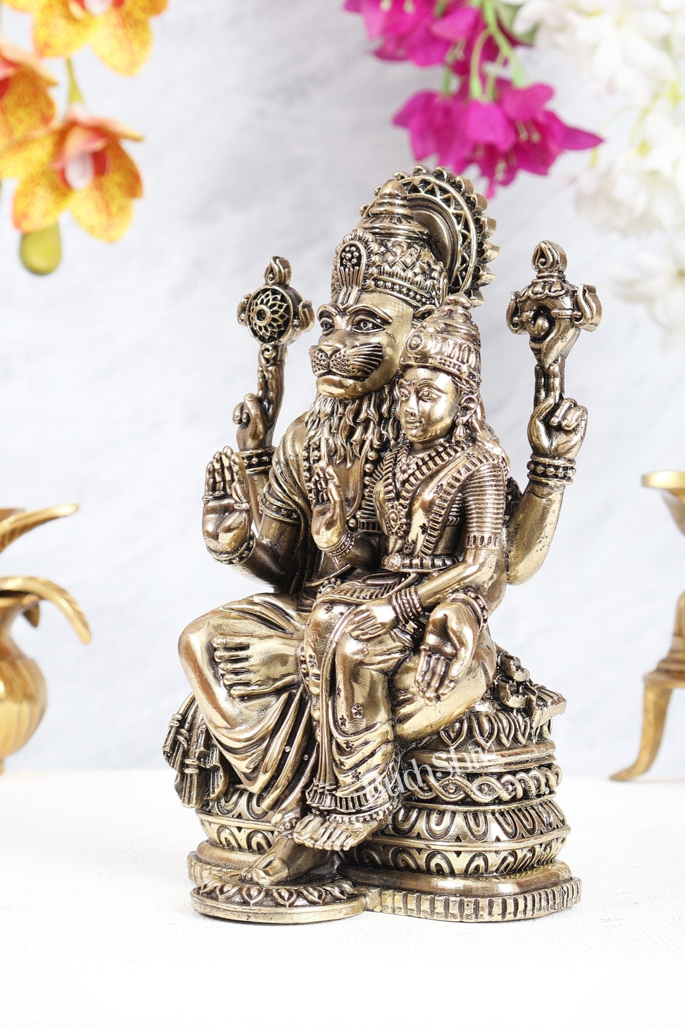 Brass Superfine Lakshmi Narasimha Swamy Idol – Divine Protection Sculpture (8 Inches) - Budhshiv.com