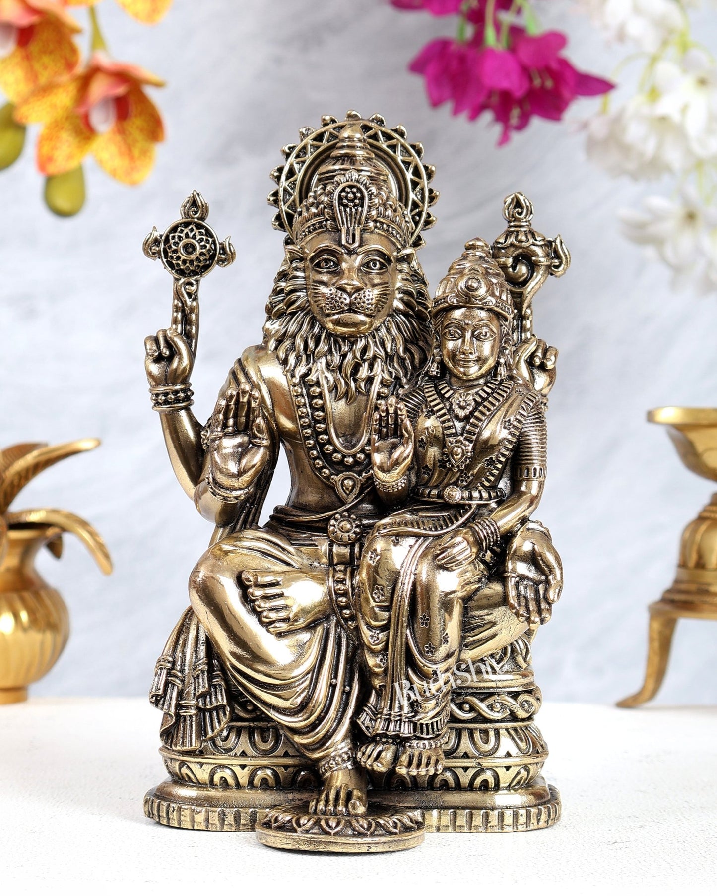 Brass Superfine Lakshmi Narasimha Swamy Idol – Divine Protection Sculpture (8 Inches) - Budhshiv.com