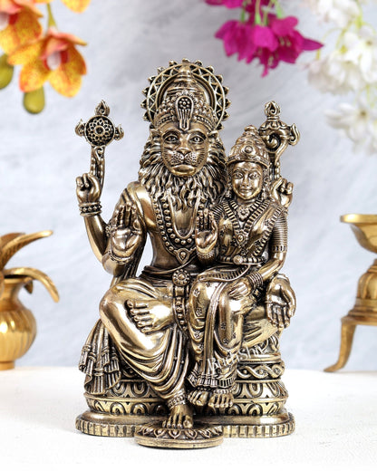 Brass Superfine Lakshmi Narasimha Swamy Idol – Divine Protection Sculpture (8 Inches) - Budhshiv.com