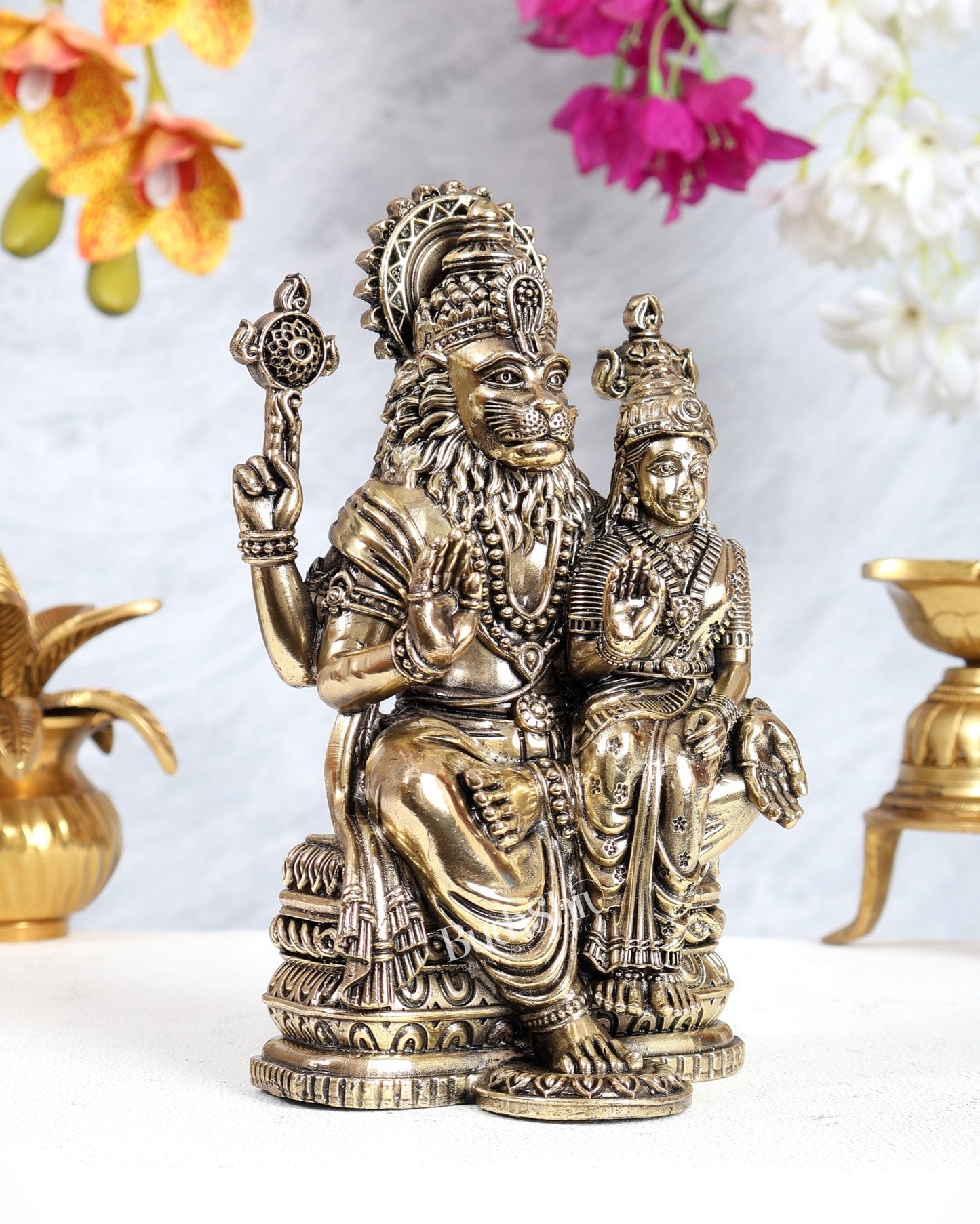 Brass Superfine Lakshmi Narasimha Swamy Idol – Divine Protection Sculpture (8 Inches) - Budhshiv.com