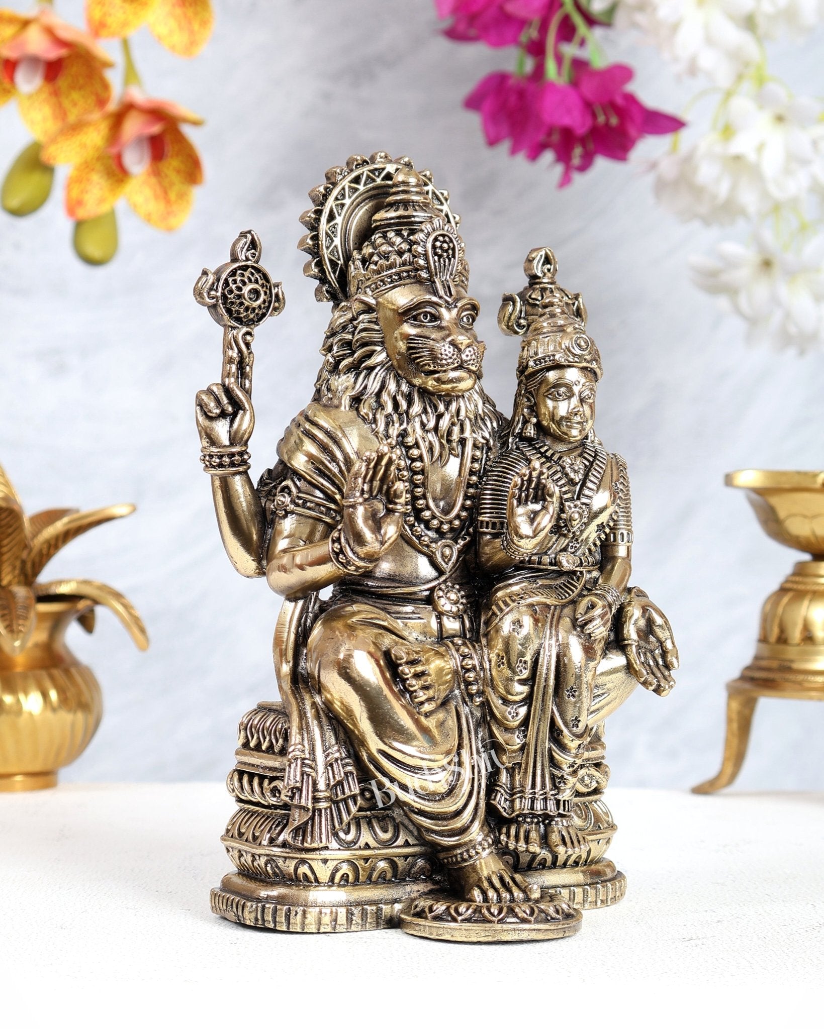 Brass Superfine Lakshmi Narasimha Swamy Idol – Divine Protection Sculpture (8 Inches) - Budhshiv.com