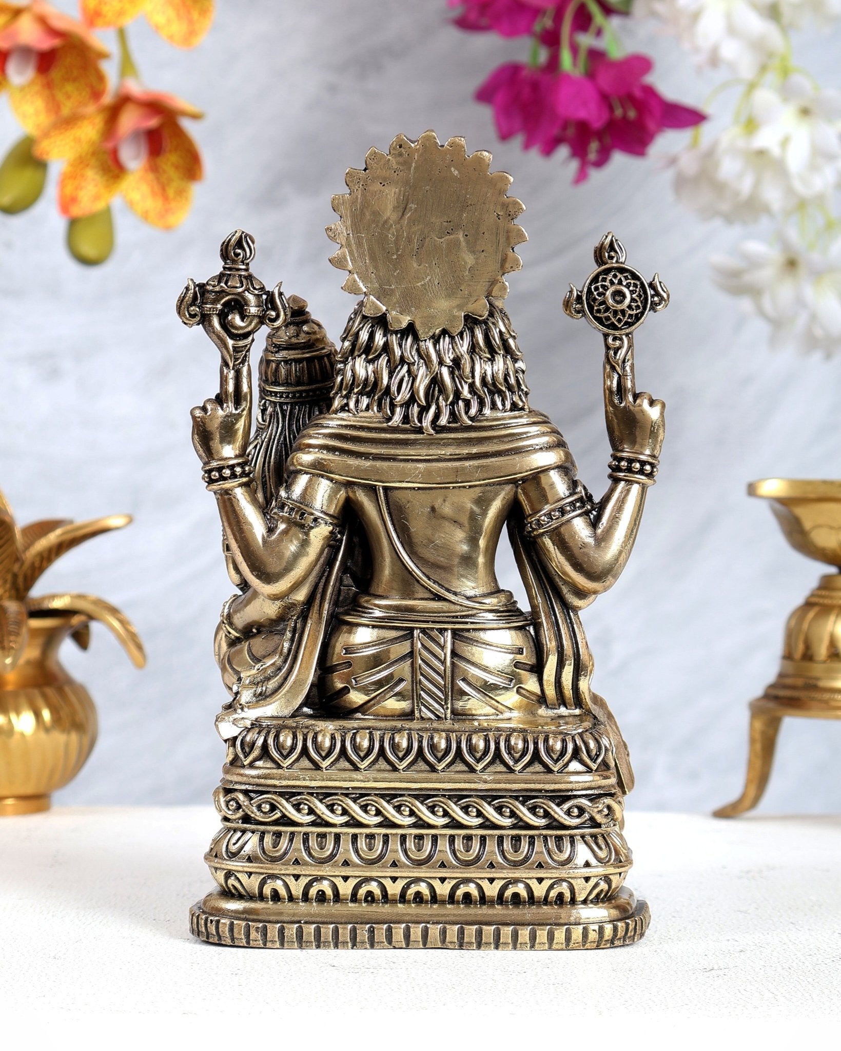 Brass Superfine Lakshmi Narasimha Swamy Idol – Divine Protection Sculpture (8 Inches) - Budhshiv.com