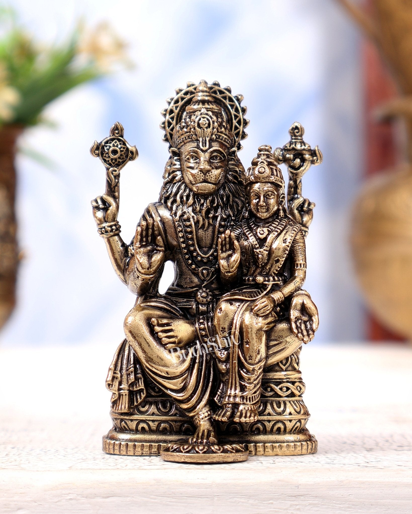 Brass Superfine Lakshmi Narasimha Swamy Idol | Highly Detailed Miniature 3 inch - Budhshiv.com