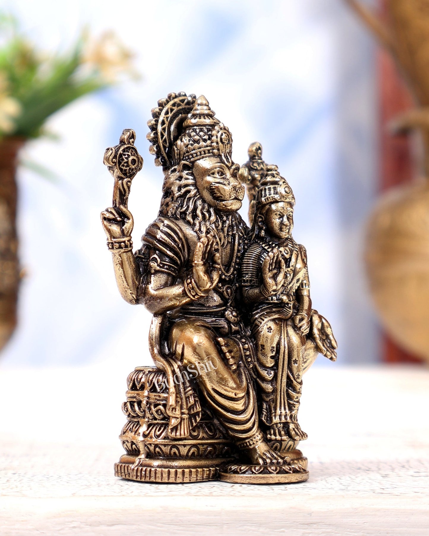 Brass Superfine Lakshmi Narasimha Swamy Idol | Highly Detailed Miniature 3 inch - Budhshiv.com