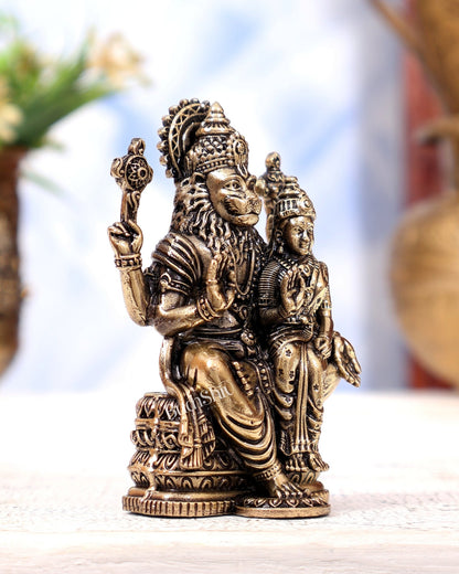 Brass Superfine Lakshmi Narasimha Swamy Idol | Highly Detailed Miniature 3 inch - Budhshiv.com