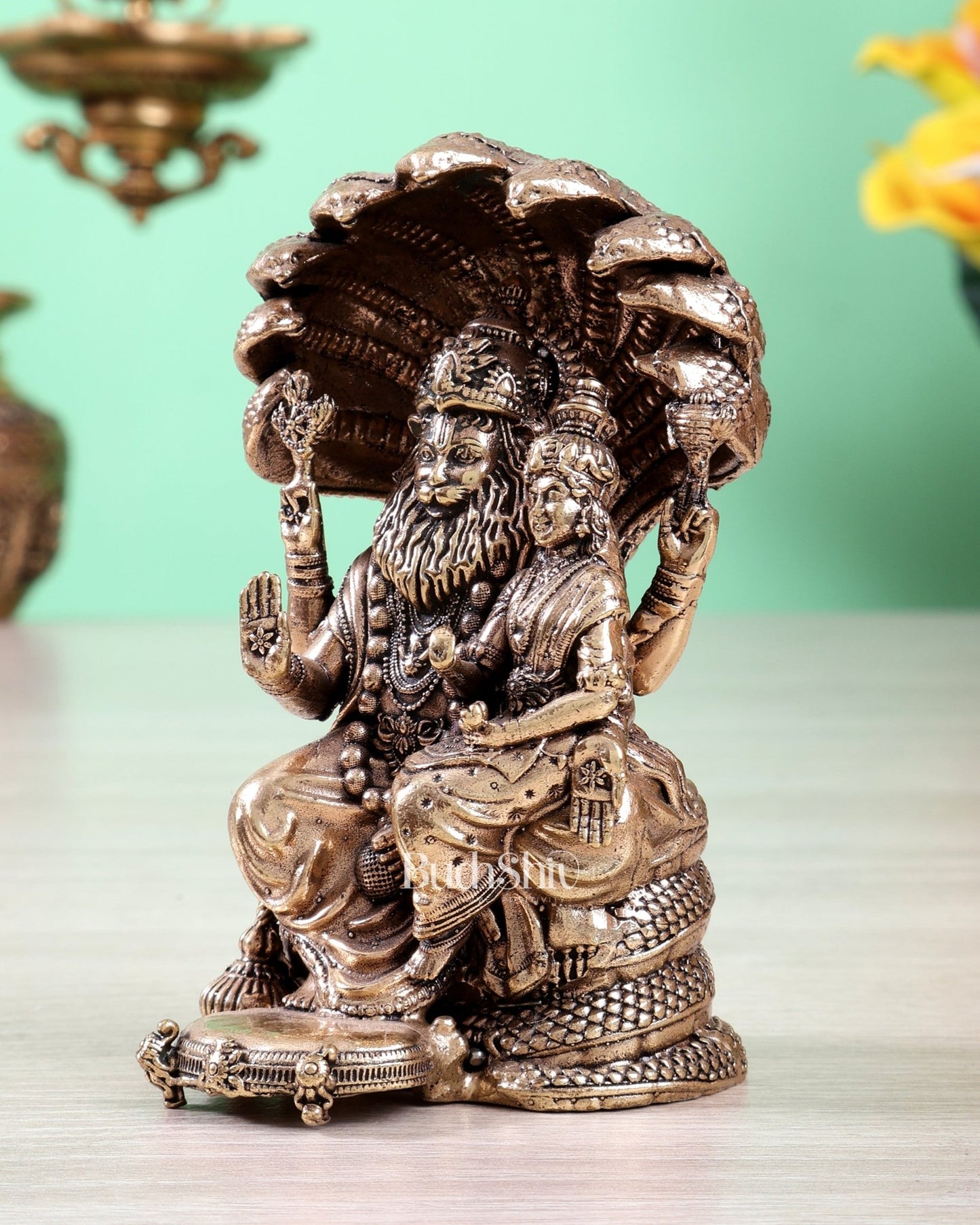 Brass Superfine Lakshmi Narasimha Swamy with Sheshanaag Idol (4 Inch, 280 gm) - Budhshiv.com