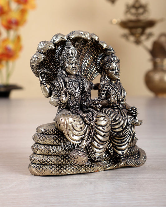 Brass Superfine Lakshmi Narayan Sitting Under Sheshnaag Idol – 4 Inch Divine - Budhshiv.com