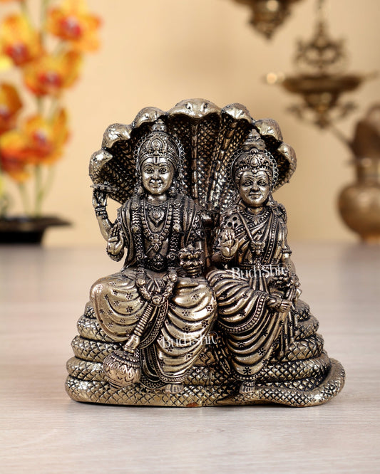 Brass Superfine Lakshmi Narayan Sitting Under Sheshnaag Idol – 4 Inch Divine - Budhshiv.com