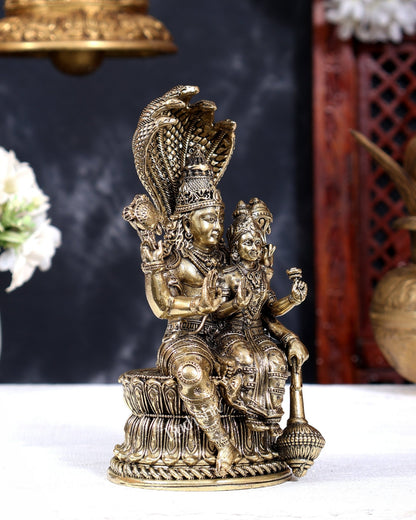 Brass Superfine Lakshmi Narayana with Sheshanaag Idol | Seated Vishnu Lakshmi 6.5 inch - Budhshiv.com