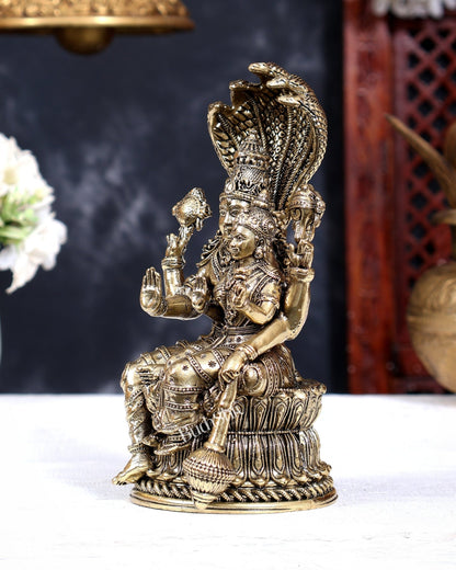 Brass Superfine Lakshmi Narayana with Sheshanaag Idol | Seated Vishnu Lakshmi 6.5 inch - Budhshiv.com